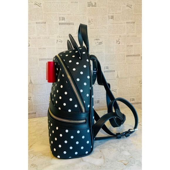 Kate Spade X Disney Minnie Mouse Polka Dots Dot Backpack Black New - Picture 3 of 10